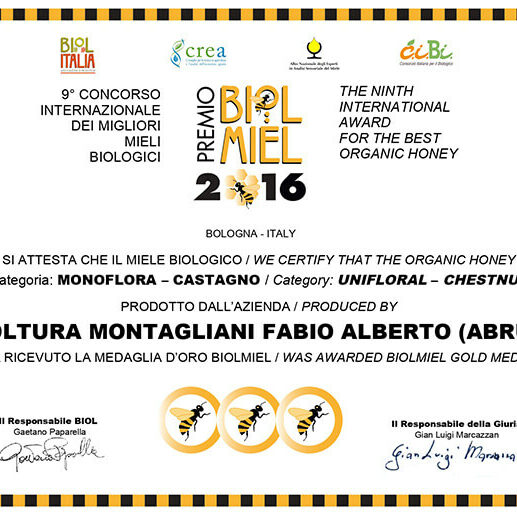 Attestato Biol Miel 2016 Monoflora Castagno